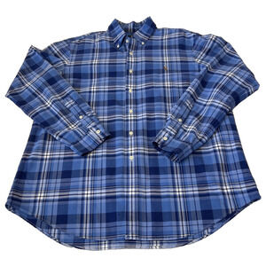 Ralph Lauren Men's 100% Cotton Button Front Shirt X-Large Blue Plaid Logo